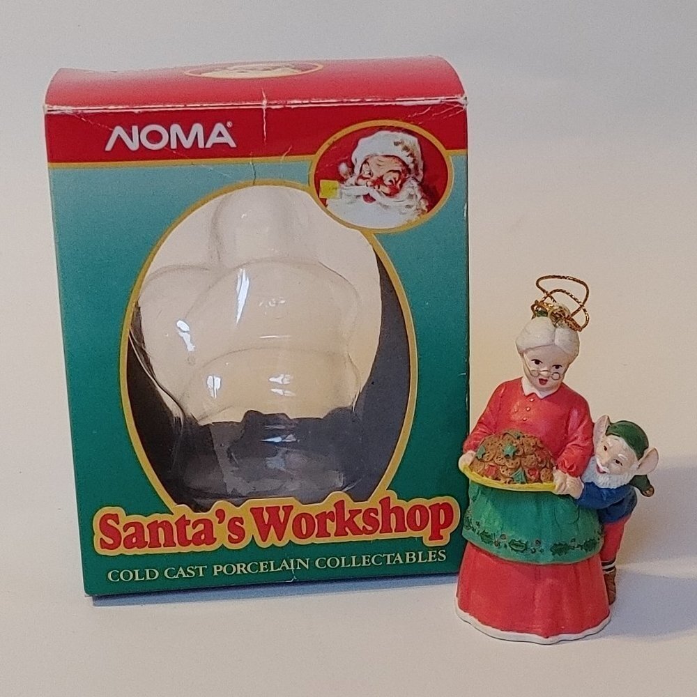 VINTAGE NOMA Santa's Workshop Mrs. Claus Ornament with Box Cold Cast Porcelain